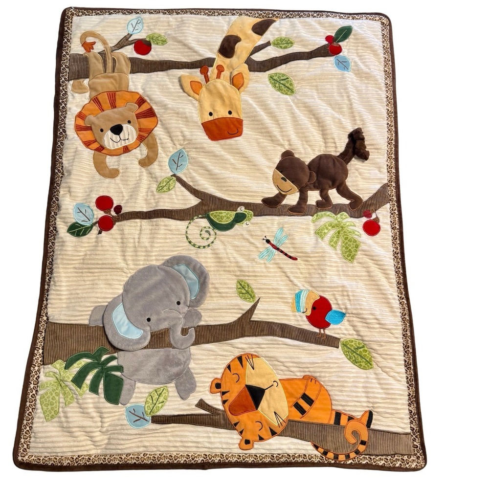 Lambs & Ivy Jungle Safari Friends Crib Quilt 45x35" Baby Bedding Elephant Monkey